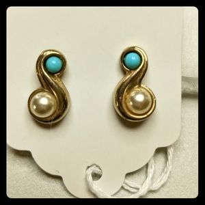 Vintage 70's Avon Earrings Pearl & Turquoise